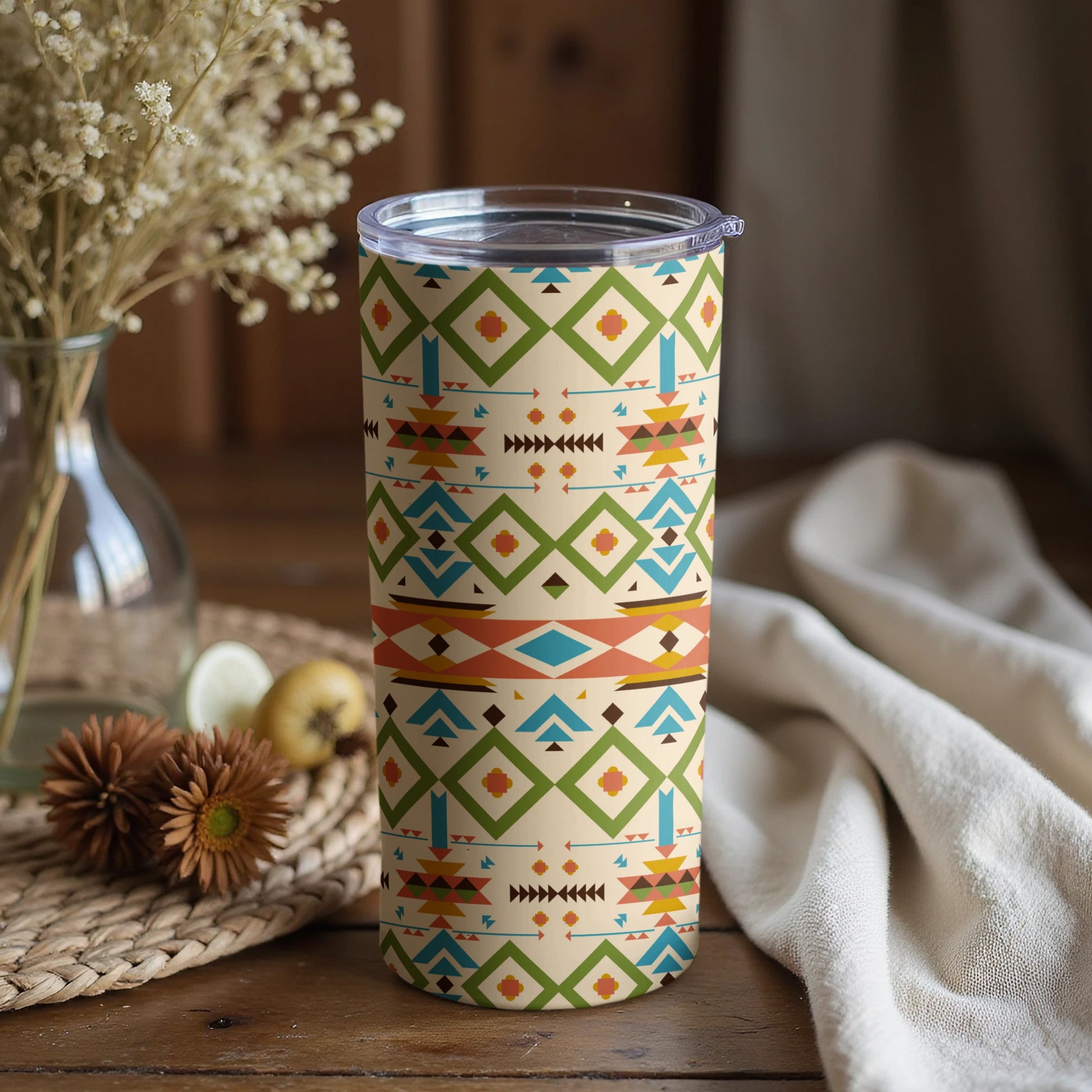 Colorful Geometric Patterned Tumbler with Lid 20 oz