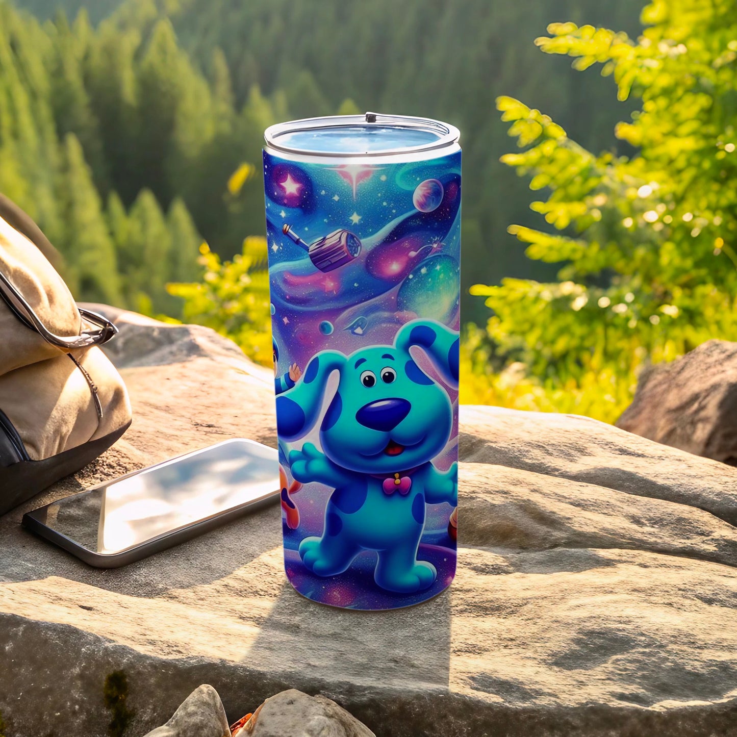 Blue Cartoon Dog in Space Design Tumbler Cup