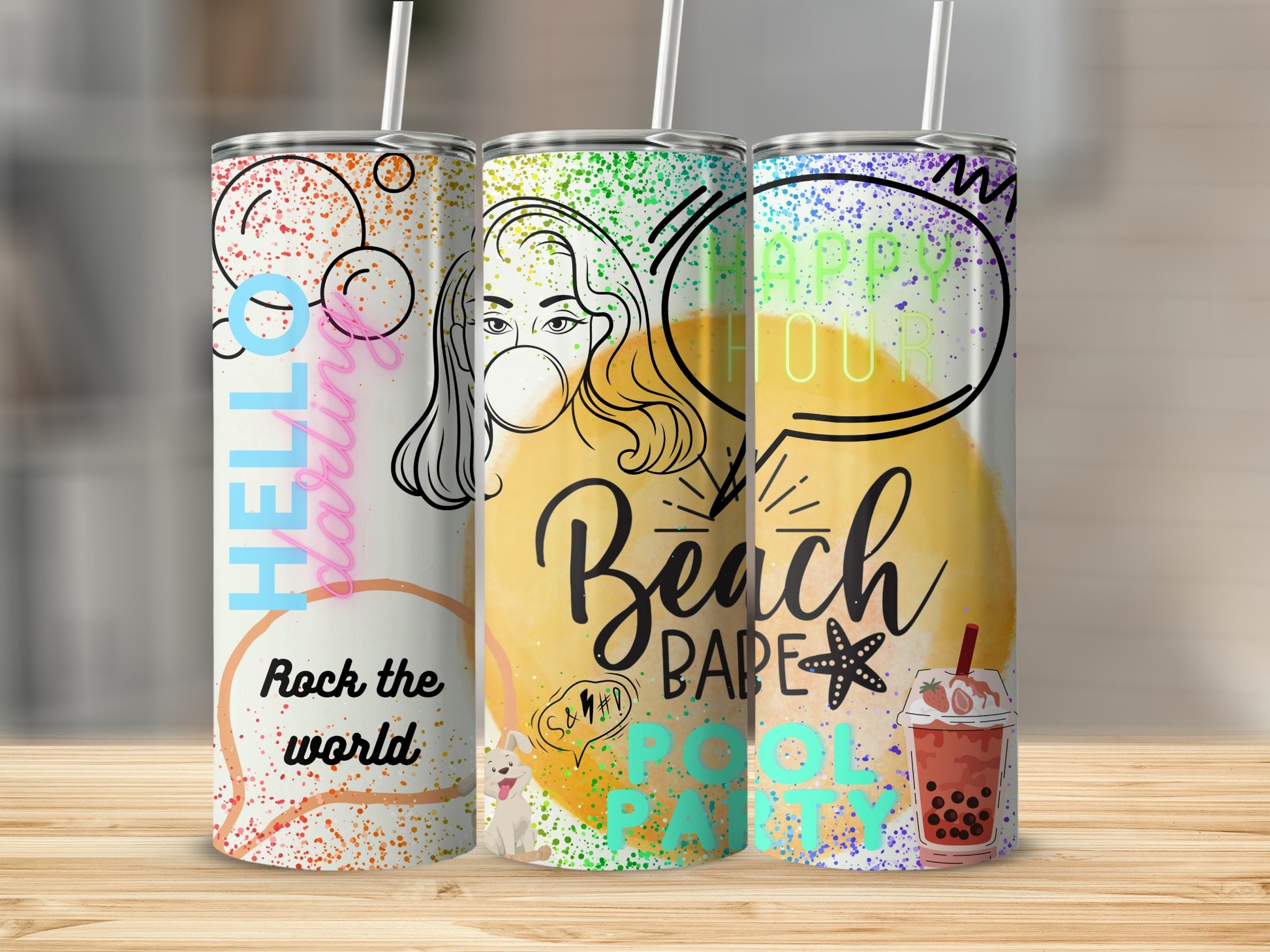 Hello Darling Beach Babe Pool Party Drinkware Collection