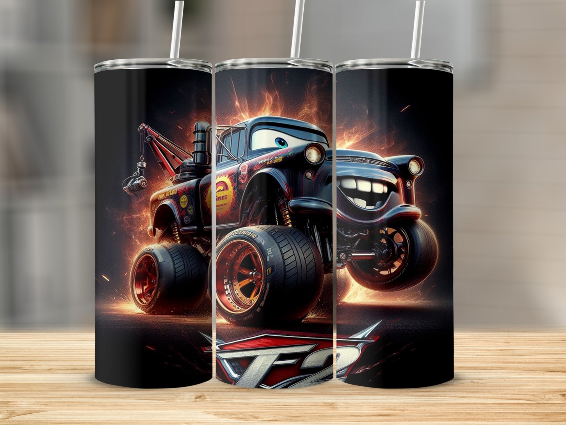 Animated Monster Truck Tumbler With Straw 20oz