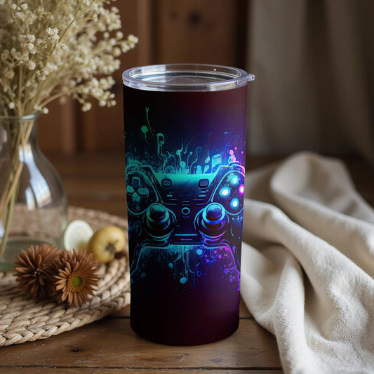 Cybernetic Neon Gaming Console Tumbler Cup Design