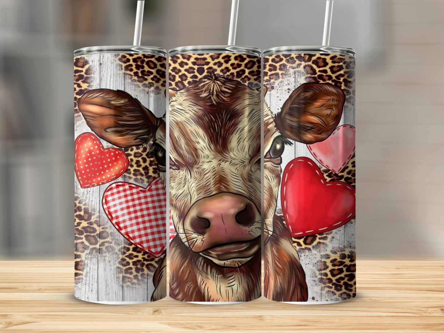 Cute Cow and Hearts with Leopard Design Tumbler