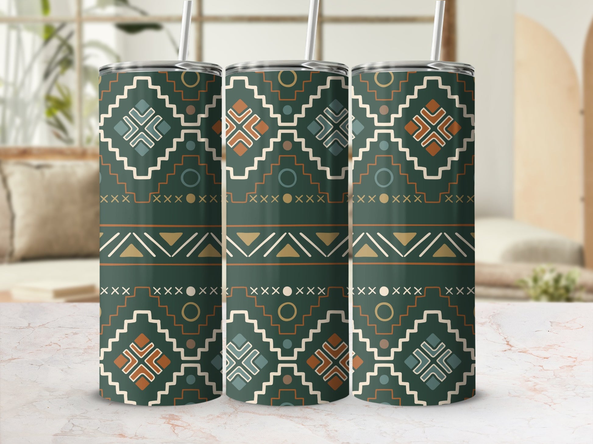 Geometric Pattern Insulated Travel Tumbler Cup