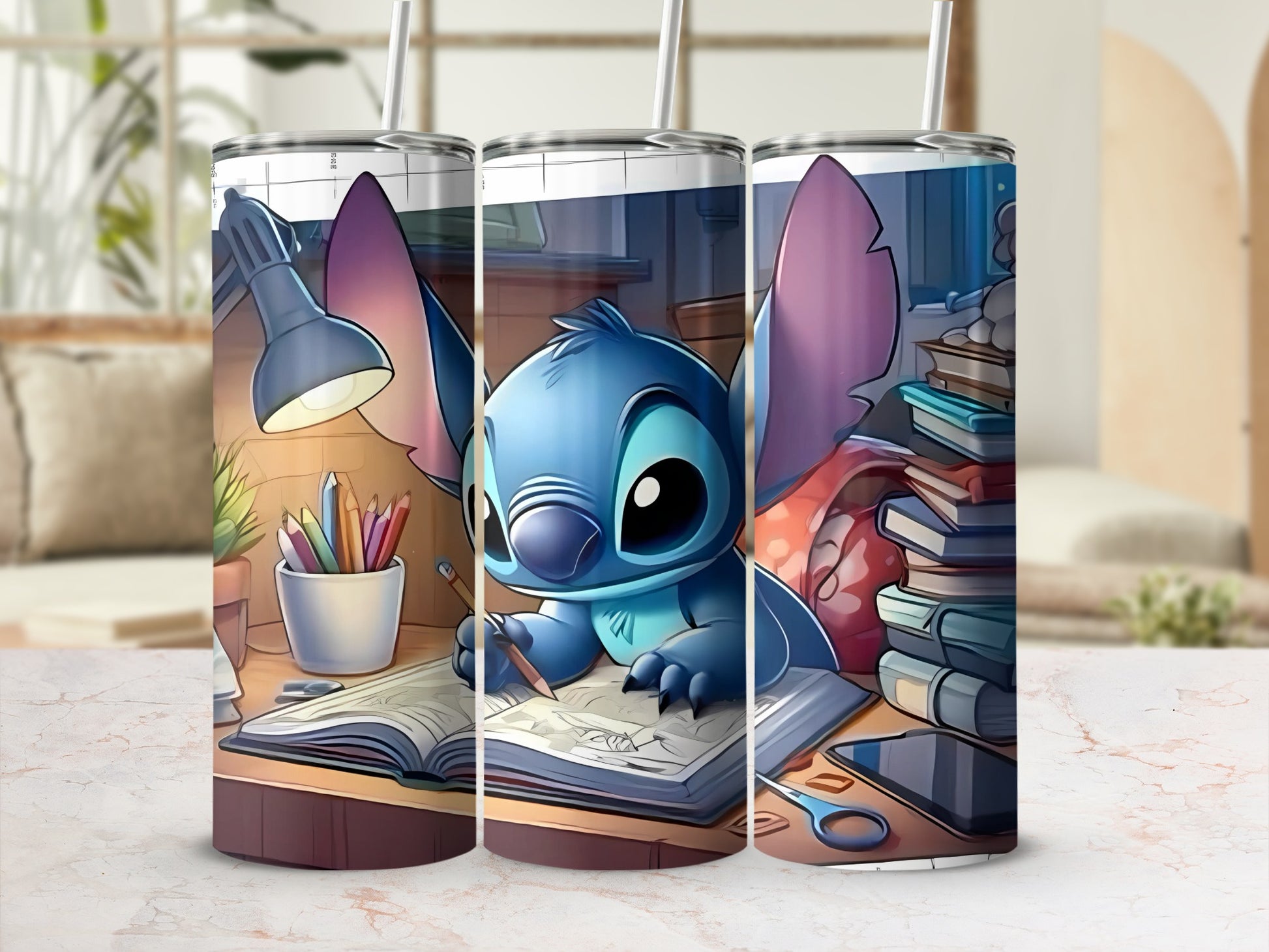 Blue Alien Character Studying Scene Tall Tumbler
