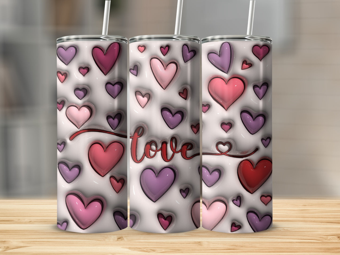 Embossed Hearts Pink Purple Red Love Script product type