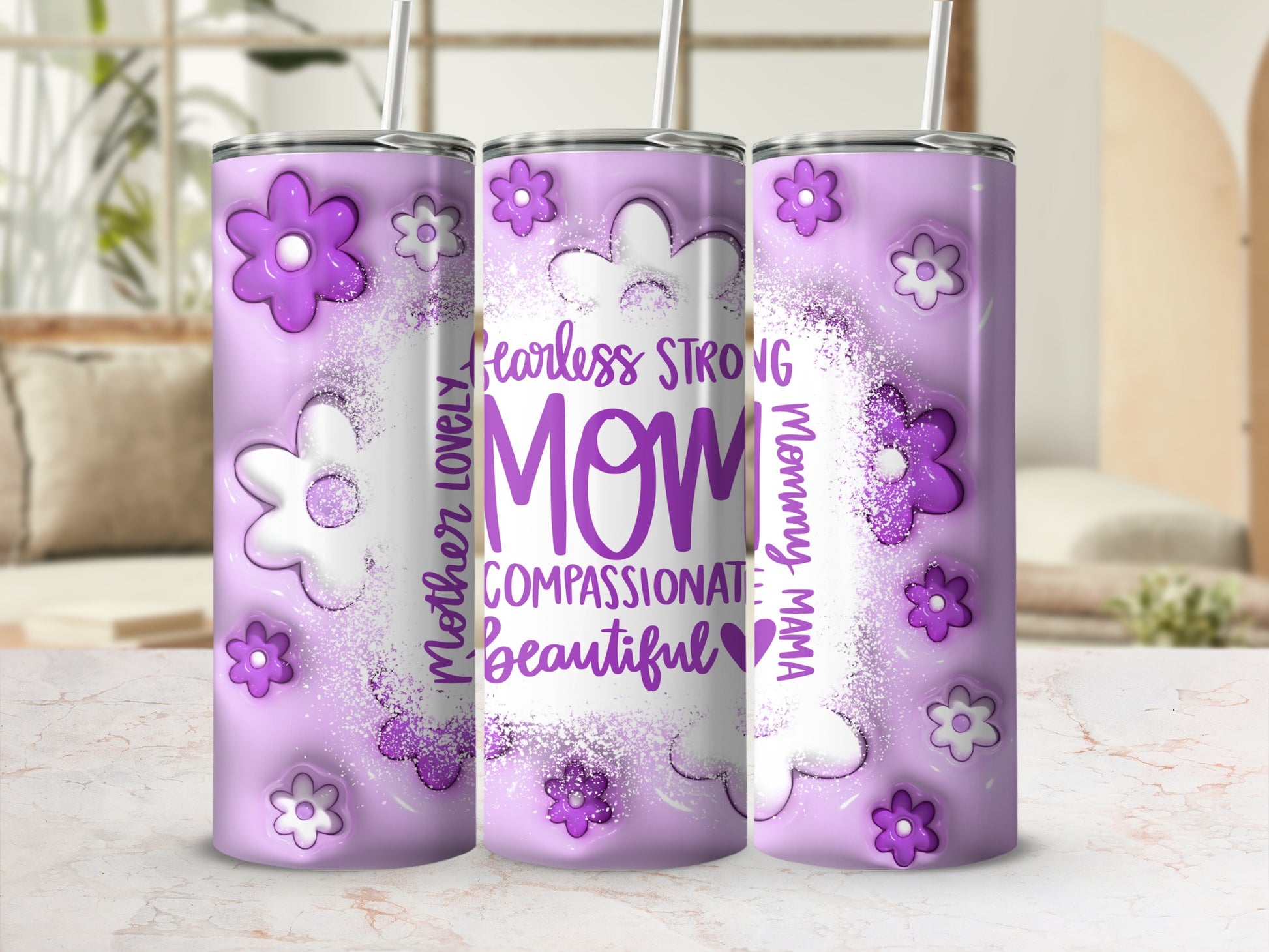 Lovely Fearless Strong Mom Floral Design Tumbler
