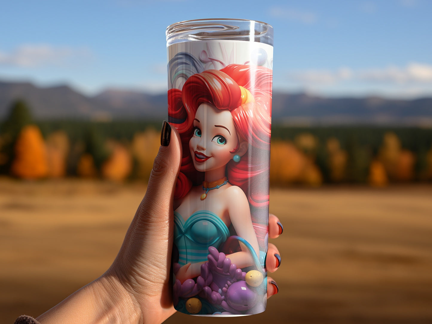 Vibrant Red Haired Mermaid Tumbler for Kids and Adults