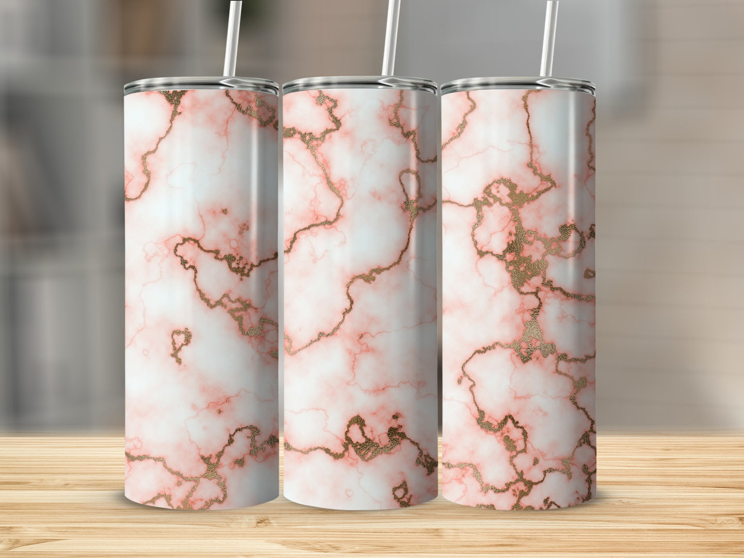 Pink Marble with Gold Veins Unique Style Premium Tumblers