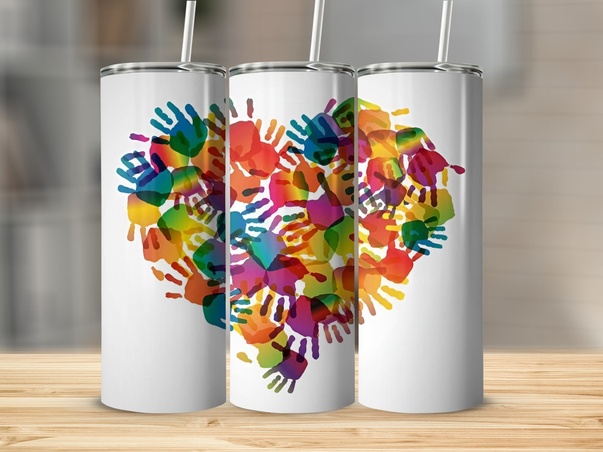Colorful Handprint Heart Design Tumbler Product