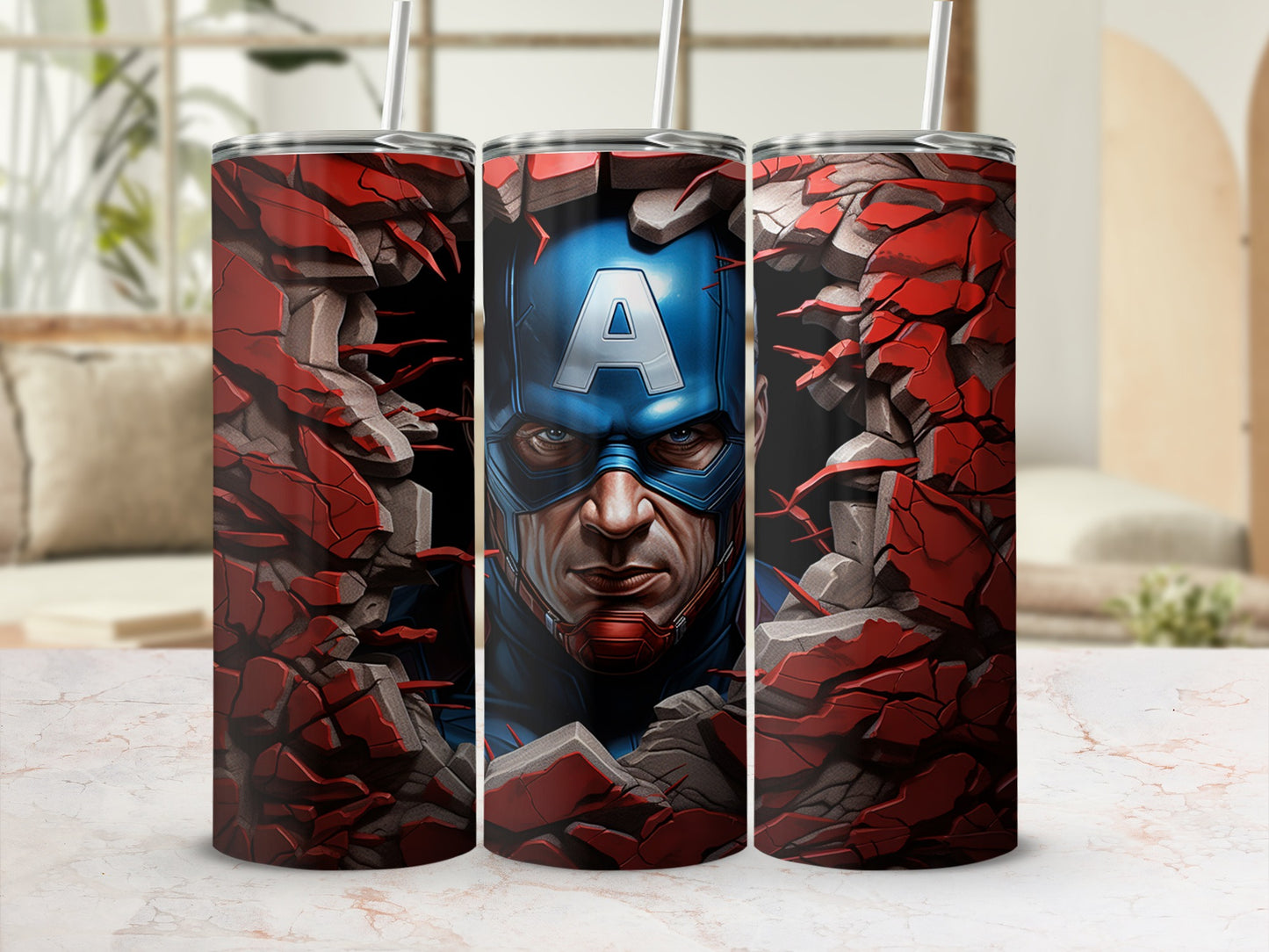Captain America Tumbler with Brick Wall Design