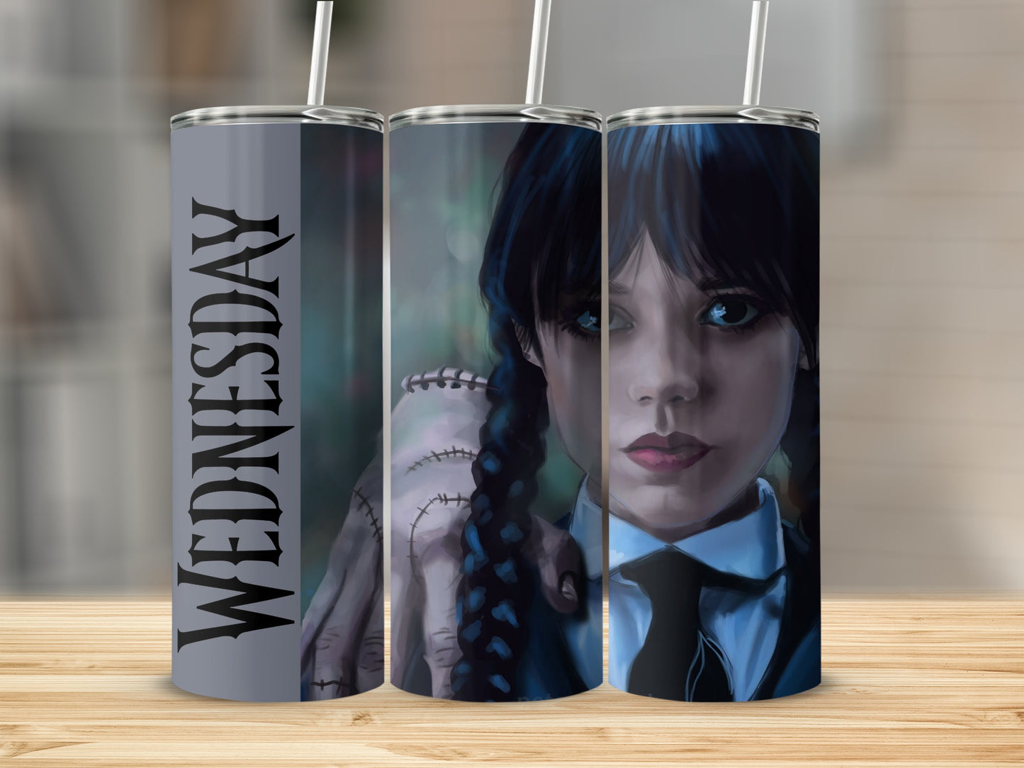 'Wednesday Addams Art Tumbler with Portrait Design'