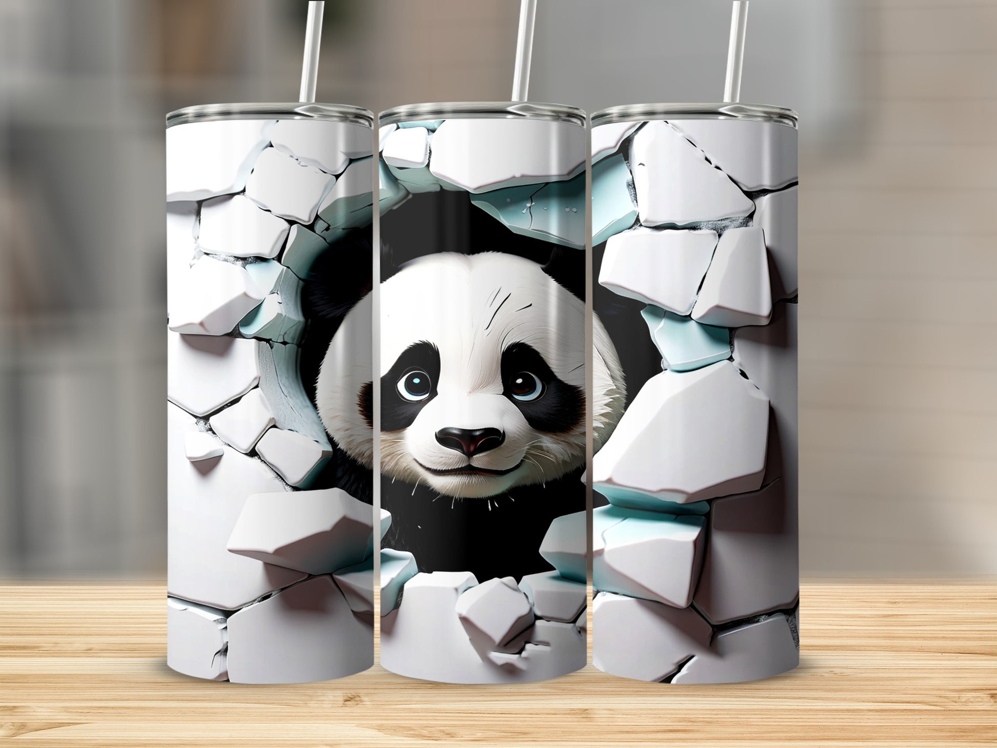 Cute Panda Breaking Through Wall Design Tumbler Cup