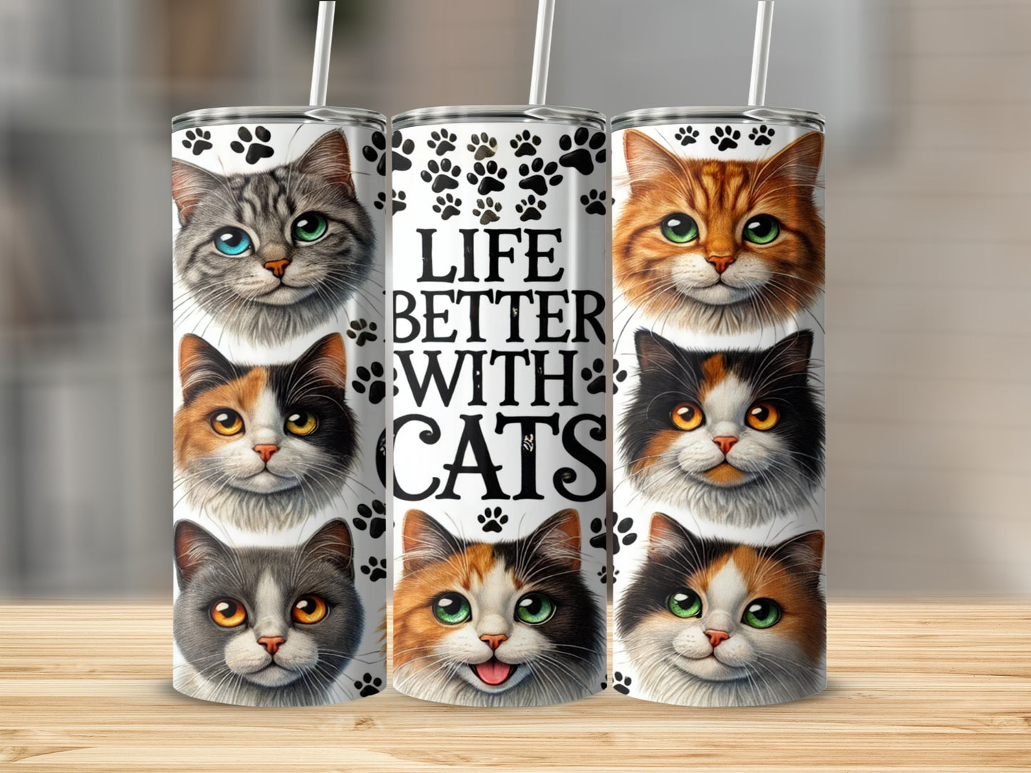 Life Better With Cats Motivational Cat Art Tumbler