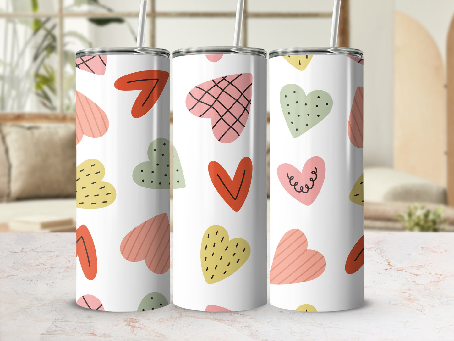 Cute Heart Patterned Tumblers Perfect for Gifts