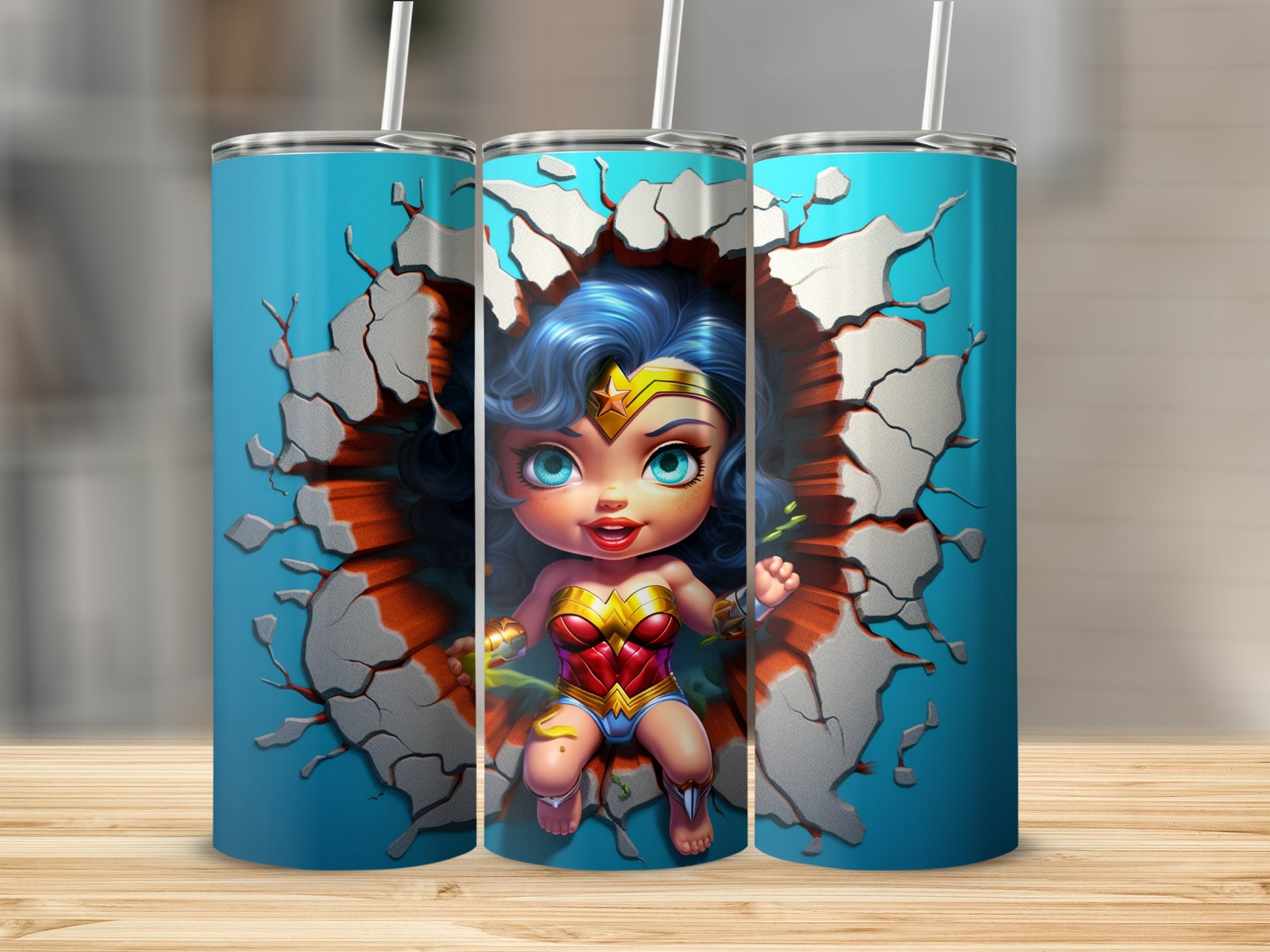 Adorable Superhero Cartoon Art Tumbler Wrap Design