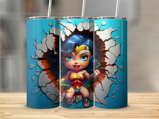Adorable Superhero Cartoon Art Tumbler Wrap Design