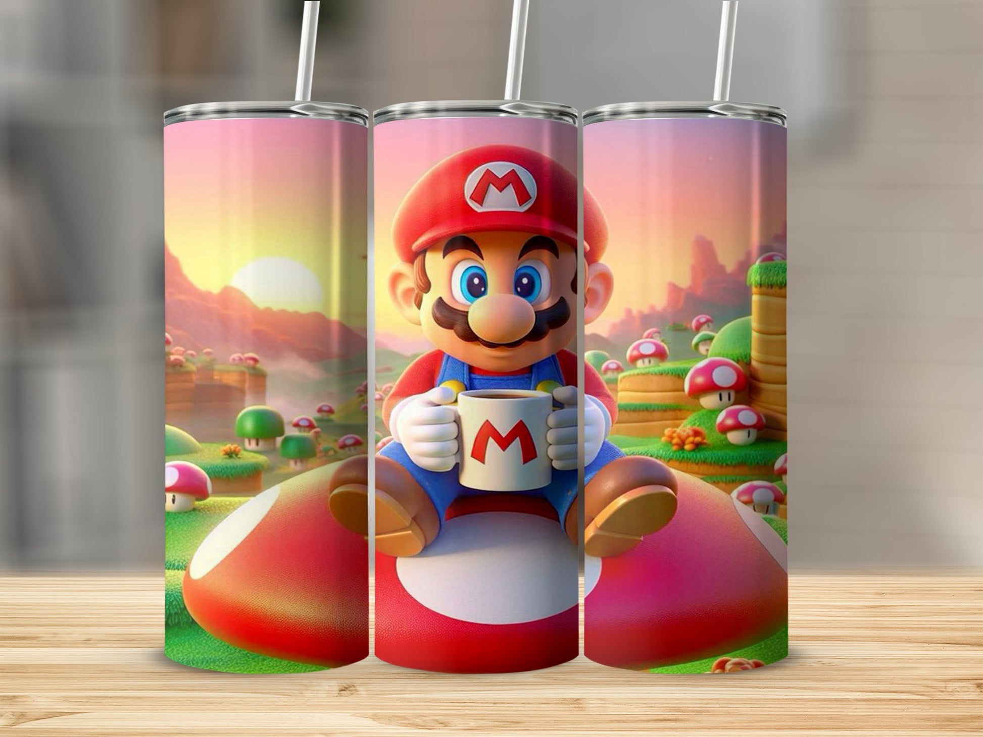 Cute Retro Video Game Character Landscape Tumbler Cup