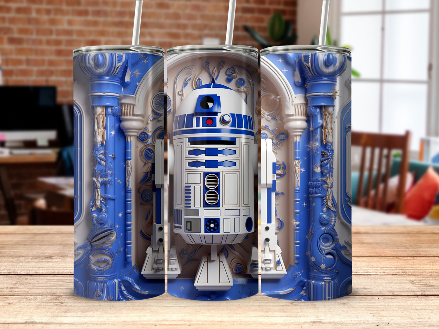 Blue White and Grey Futuristic Themed Drinkware