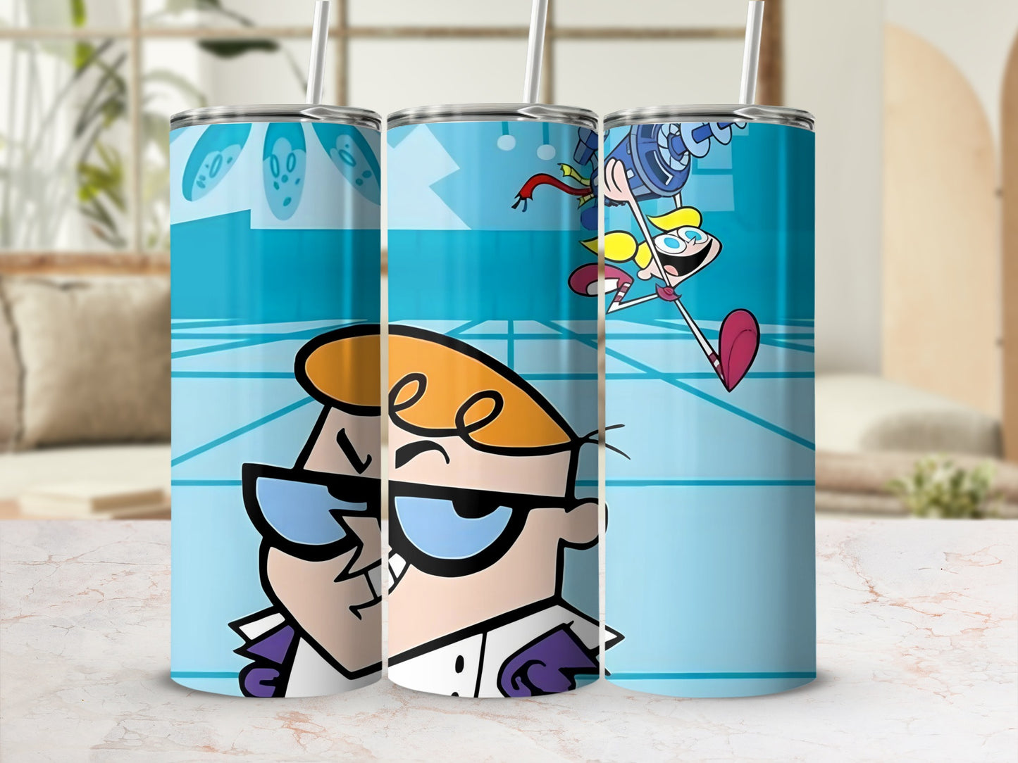 Dexter's Laboratory Design Tumbler With Straw Flask