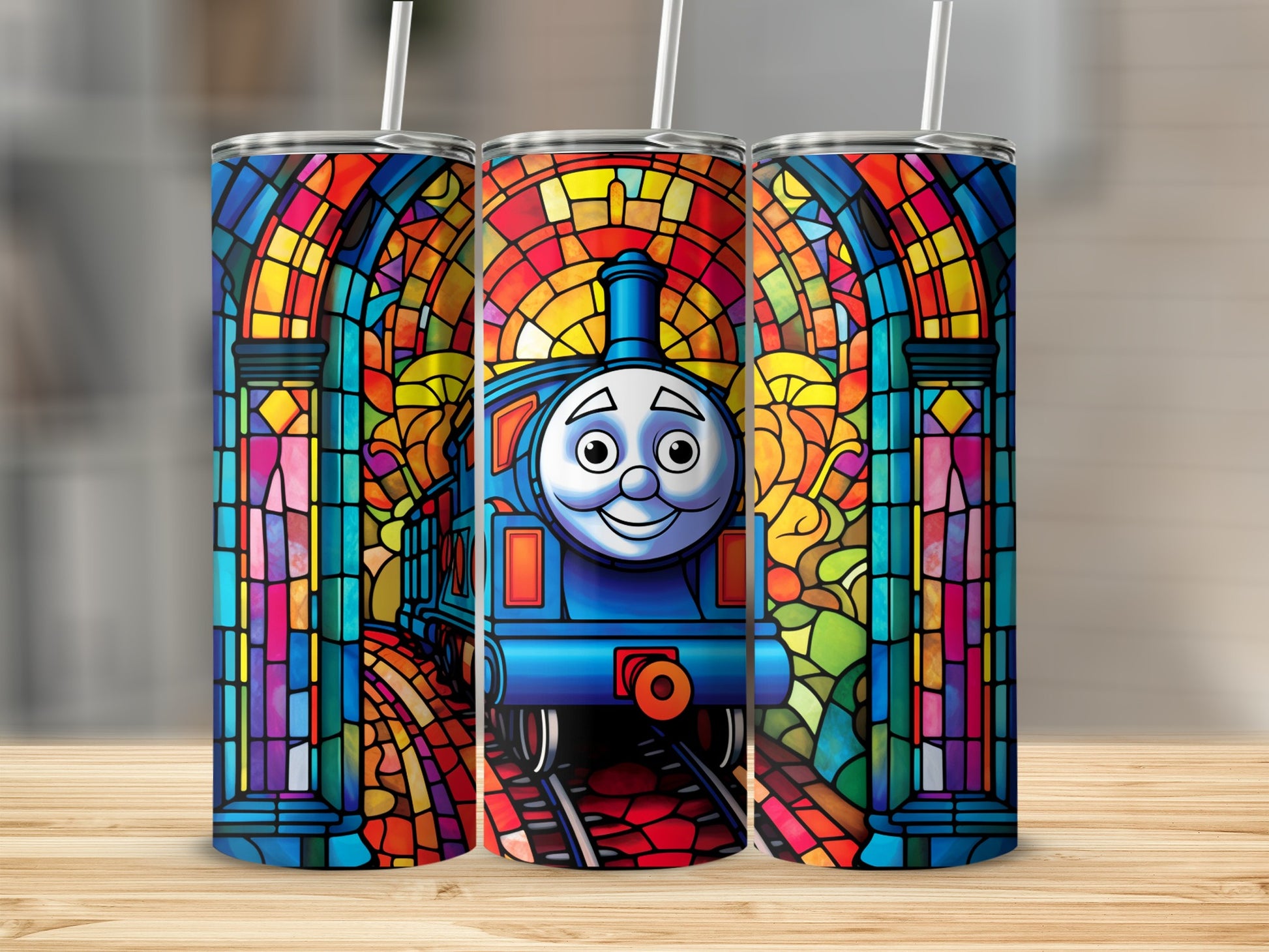 Stained Glass Train Art Insulated Tumbler Cup