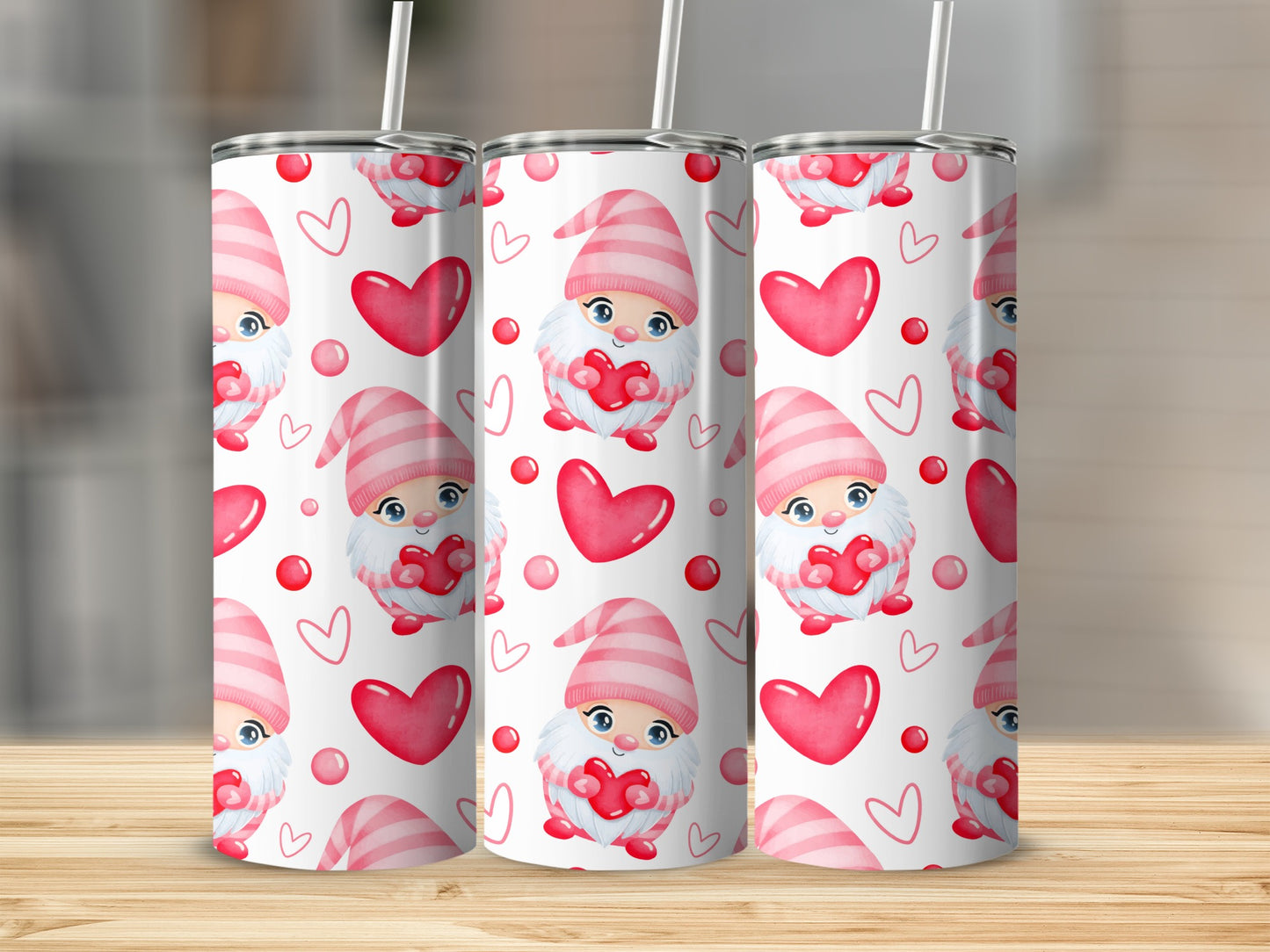 Cute Gnome and Hearts Tumbler for Valentine's Day