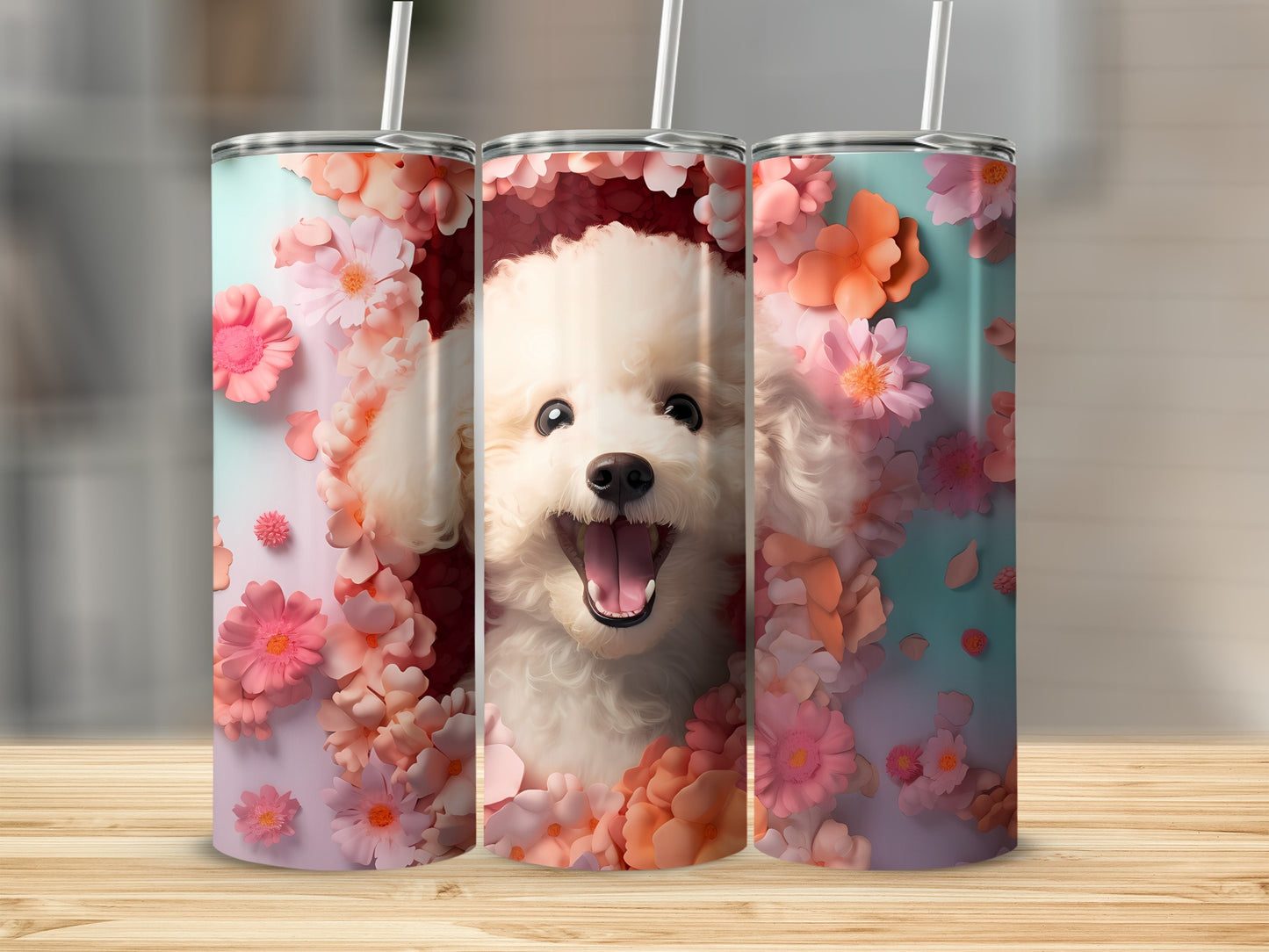Joyful White Poodle Pink Orange Bloom Pet Tumbler product type
Poodle, White Dog, Happy Dog, Floral Print, Pink Flowers, Orange Flowers, Pet Lover, Cute Puppy, Tumbler, Animal Design, Dog Gift, Canine Friend, Spring Blooms, Summer Vibes, Drinkware, Pet Accessories, Custom Tumbler, Unique Gift, Poodle Art, Flower Power