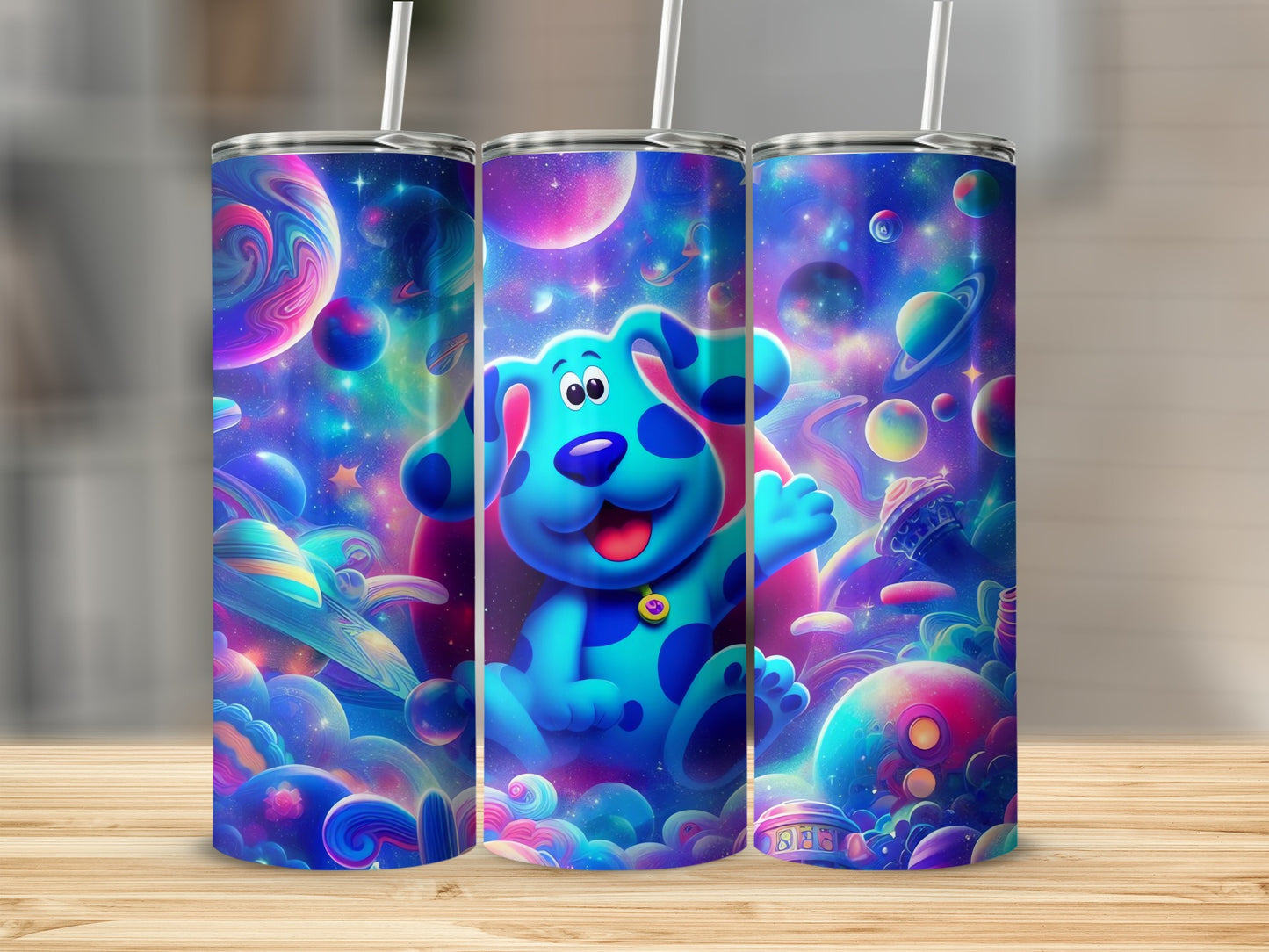 Adorable Space Themed Blue Dog Tumbler for Kids