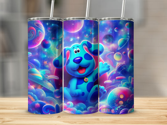 Adorable Space Themed Blue Dog Tumbler for Kids