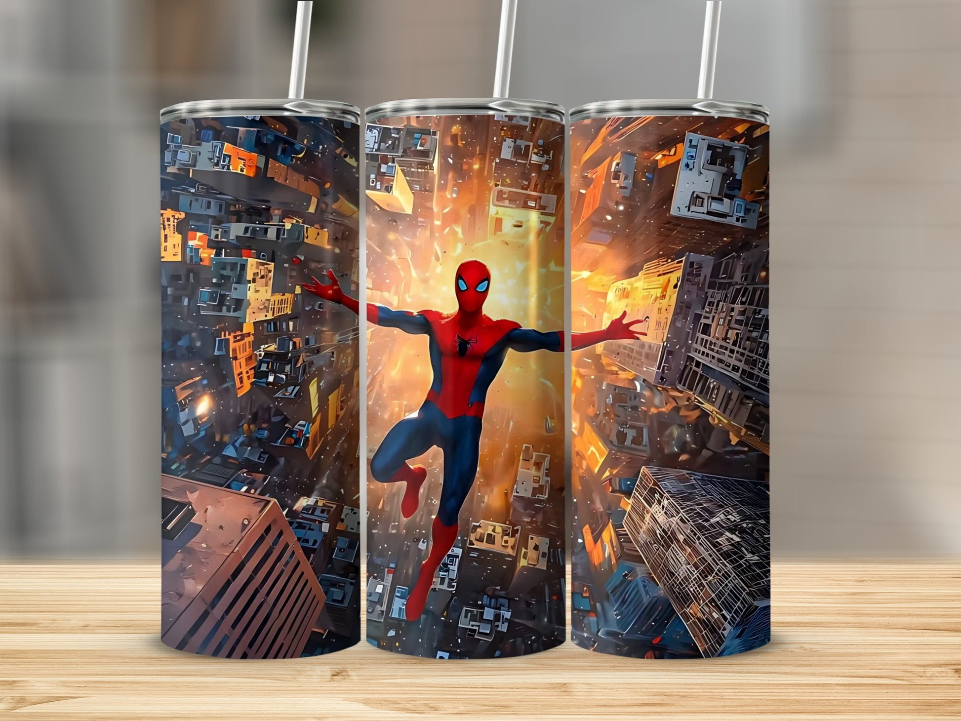 Animated Cityscape with Superhero Tumbler Product