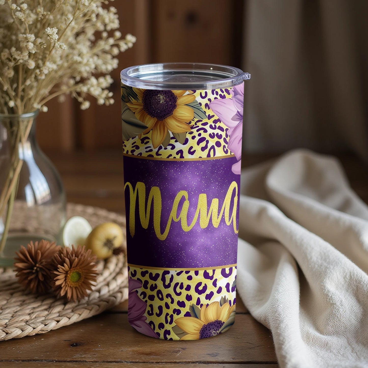 Mama Floral Leopard Print Tumbler for Moms