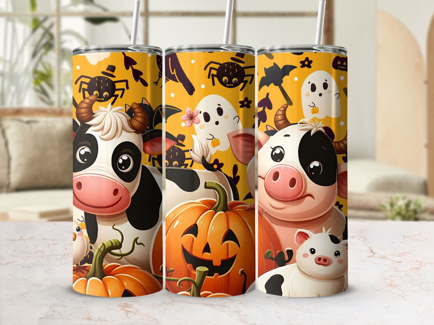 Cute Halloween Cow and Pig Design Tumbler