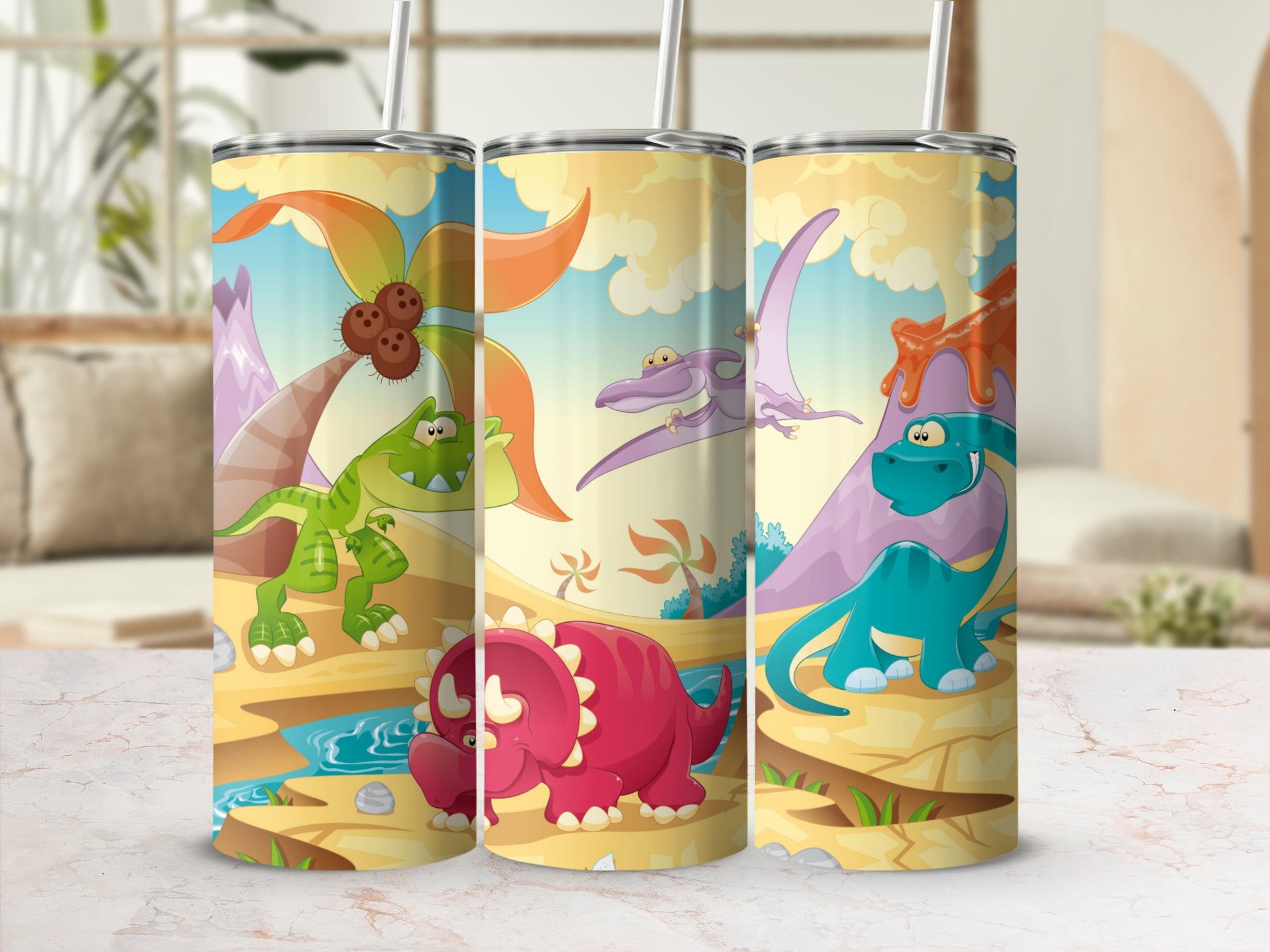 Cute Colorful Dinosaur Cartoon Kids Tumbler Beverage Flask