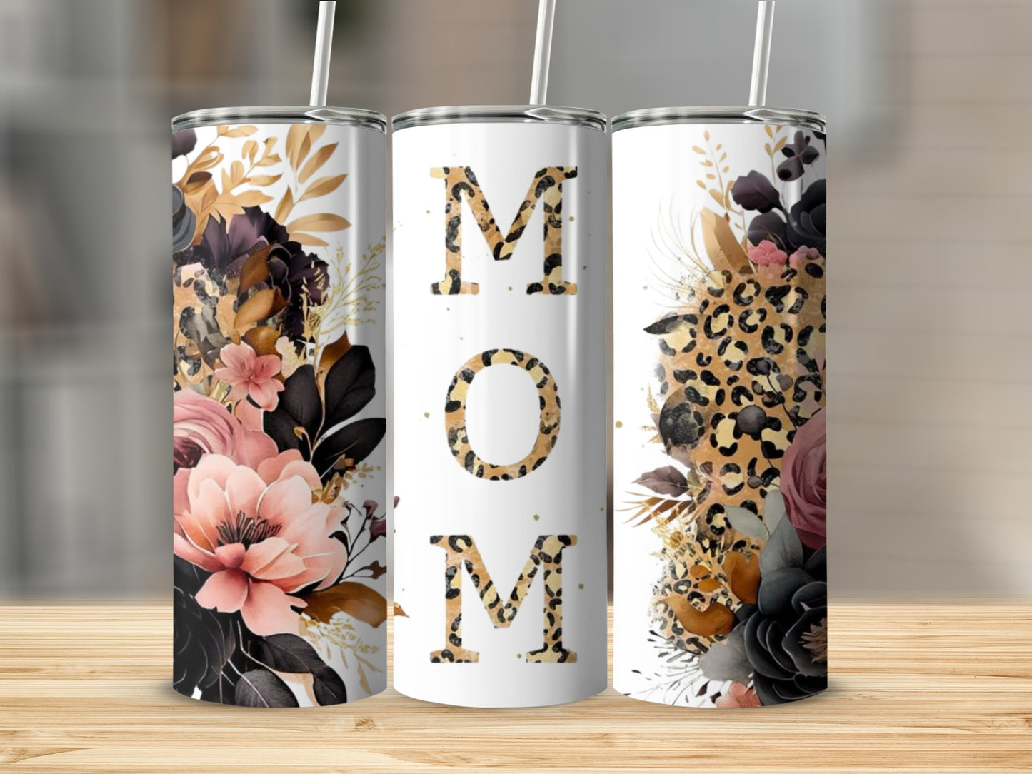 Floral Leopard Print MOM Design Insulated Tumbler 20oz