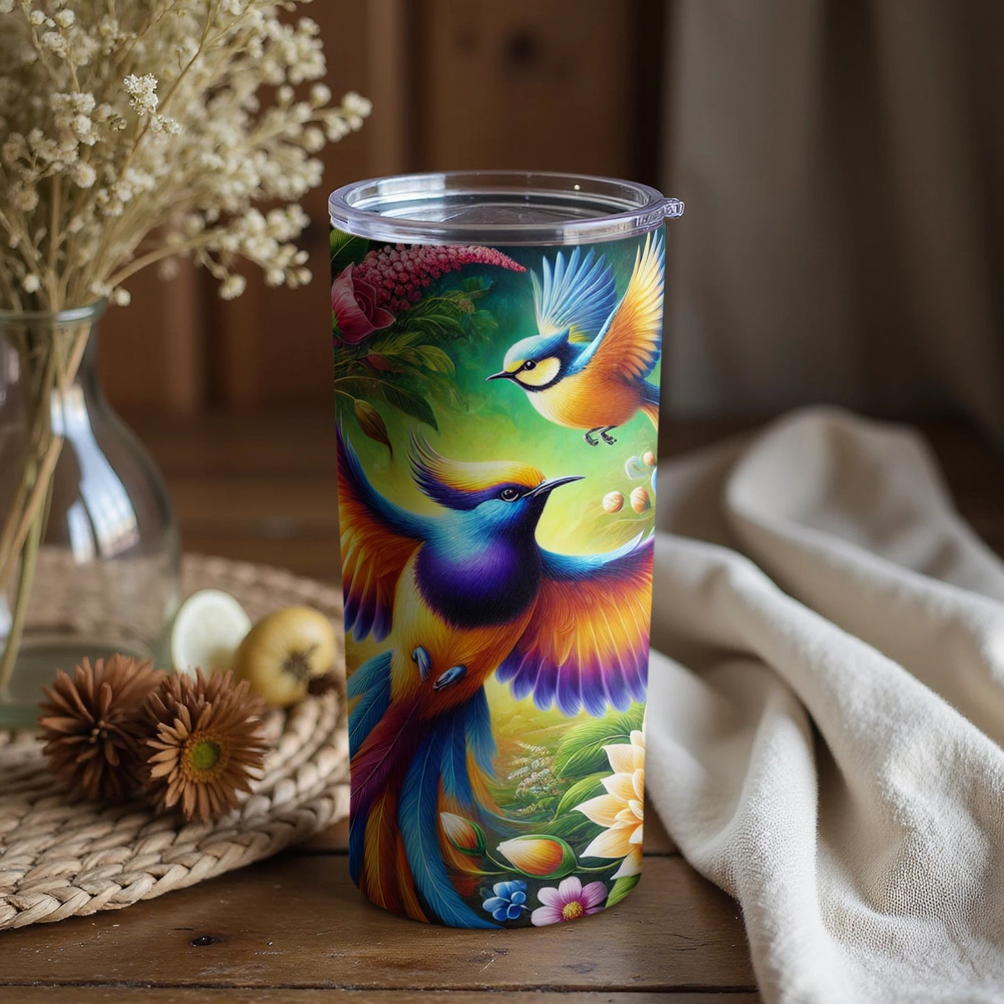 Colorful Birds and Flowers Insulated Tumbler