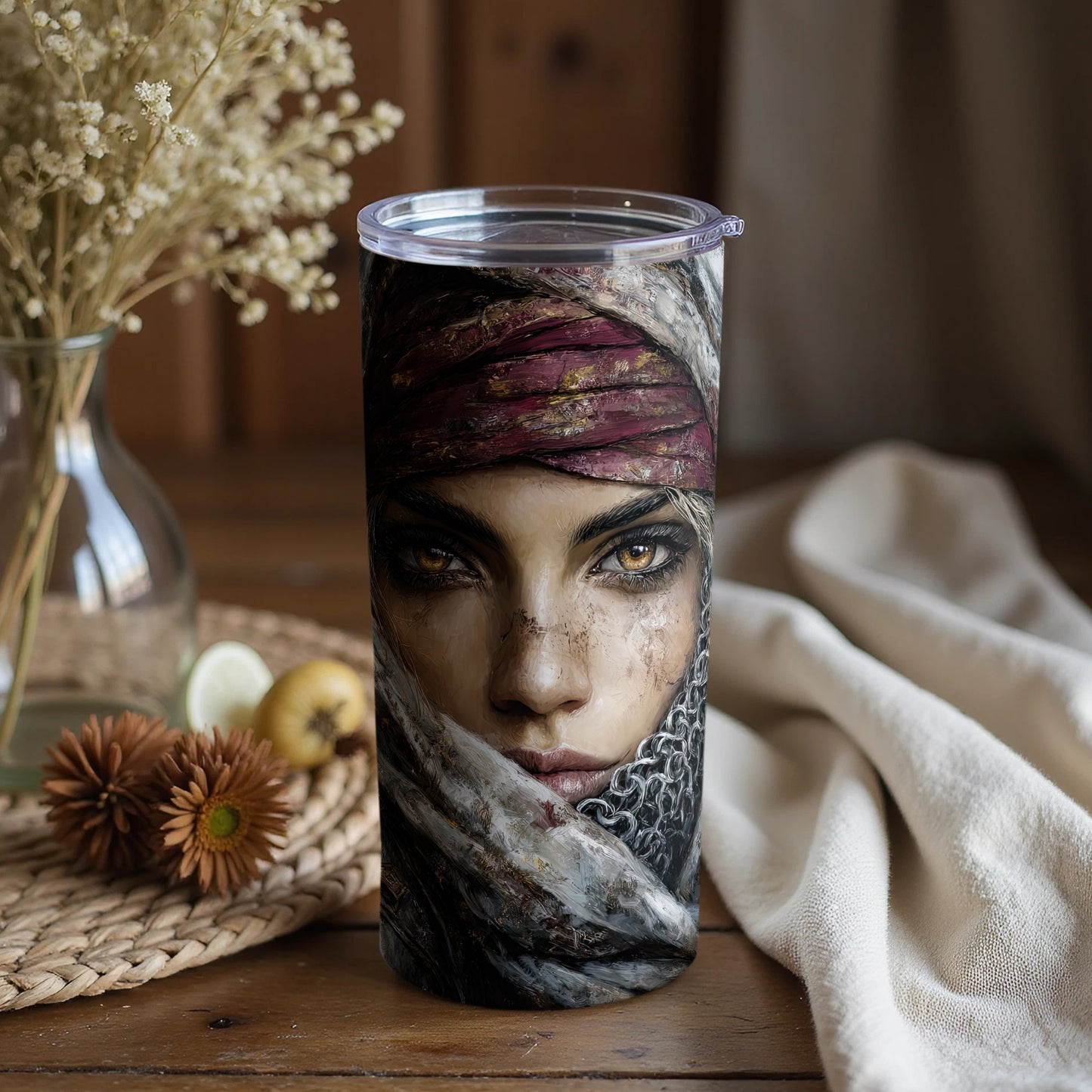 Mysterious Warrior Woman Art Insulated Tumbler