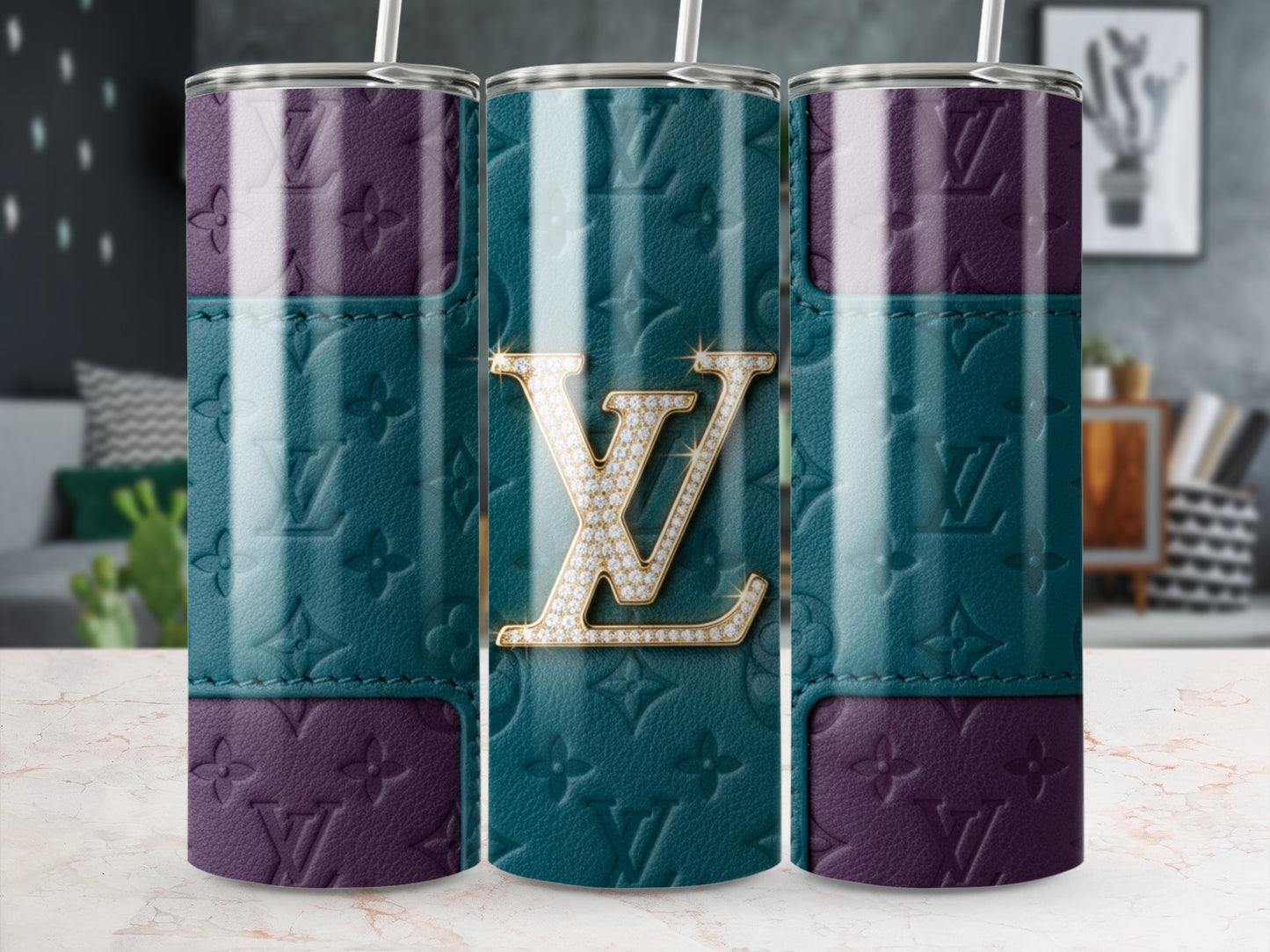 Teal and Purple Embossed Luxury Design Tumbler Cup