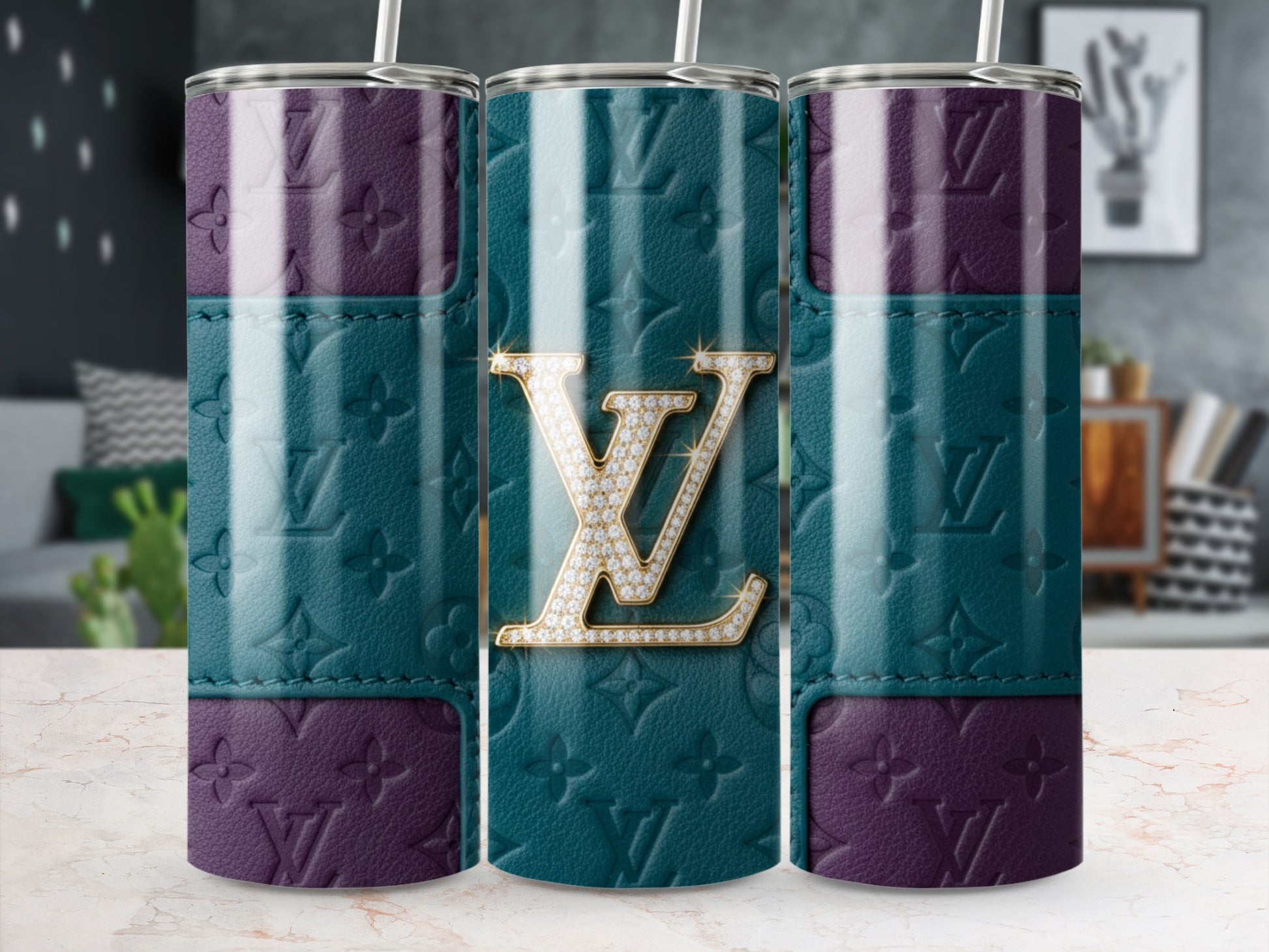 Teal and Purple Embossed Luxury Design Tumbler Cup