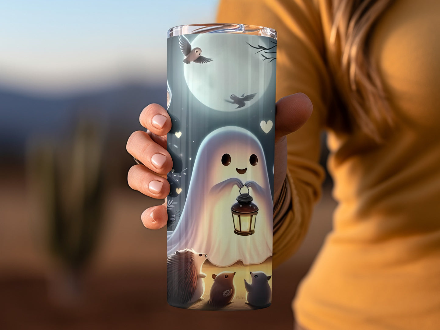 Cute Ghost Holding Lantern Design for Tumblers