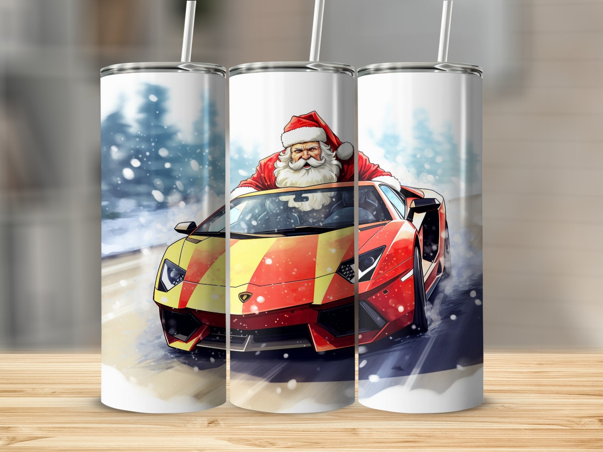 Santa Driving Sports Car Christmas Tumbler Cup