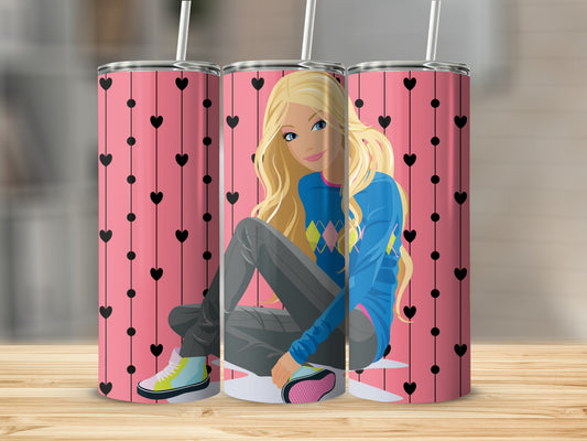 Cute Anime Girl in Blue Sweater and Sneakers Tumbler