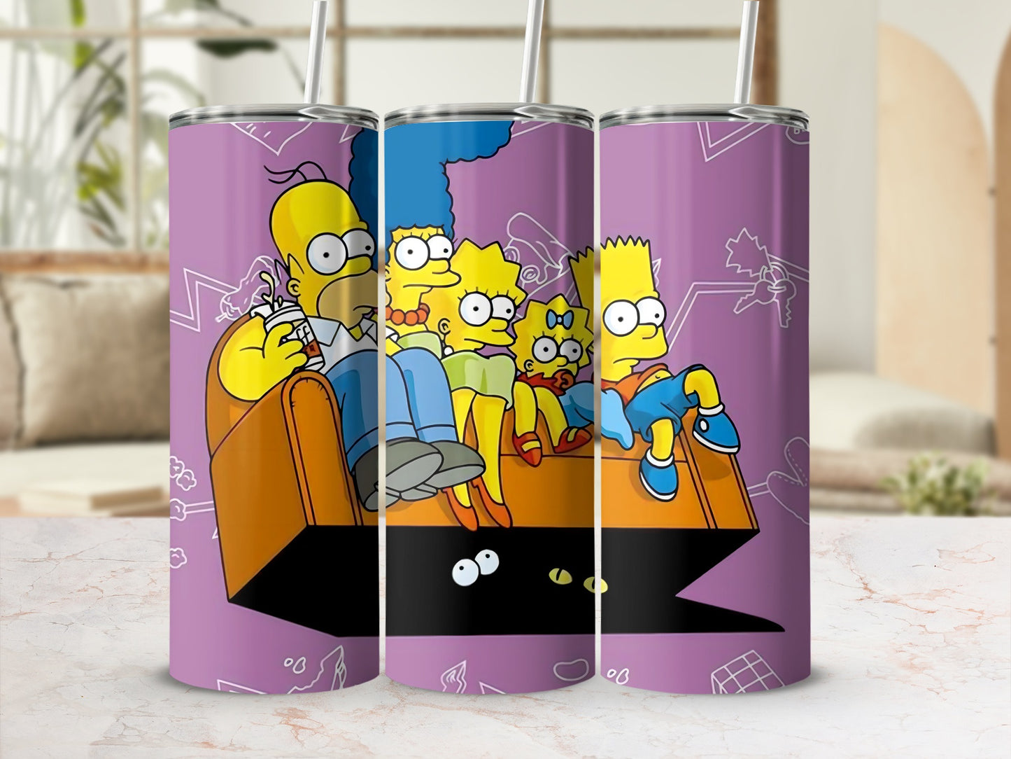 Cartoon Family Sitting On Couch Unique Drinkware