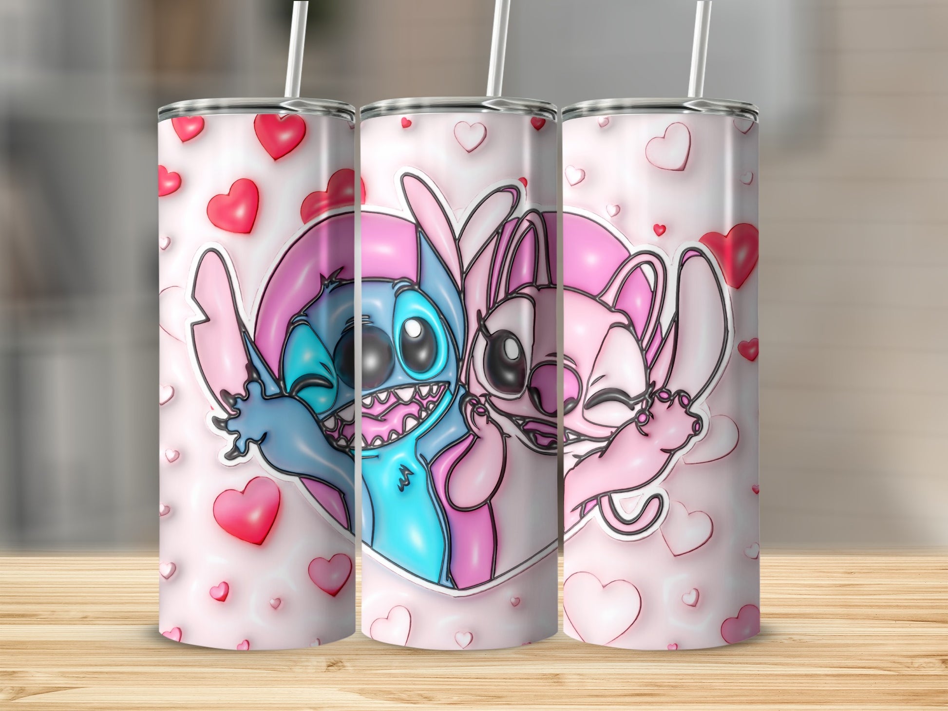 Stitch and Angel Heart Valentine's Day Tumbler Design