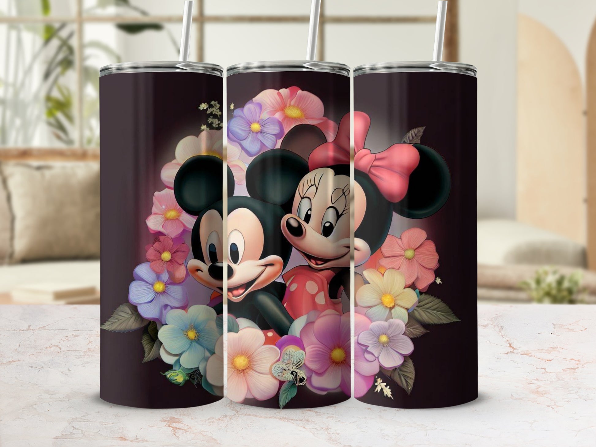 Disney Mickey and Minnie Mouse Floral Stainless Steel Tumbler