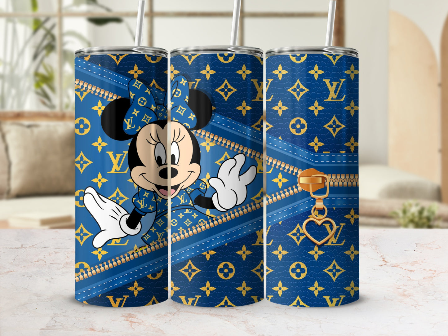 Minnie Mouse Inspired Blue and Gold Metal Tumblers