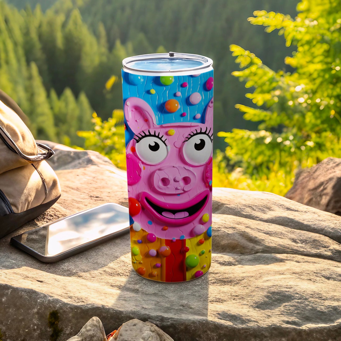 Colorful Smiling Pig Design Stainless Steel Tumbler