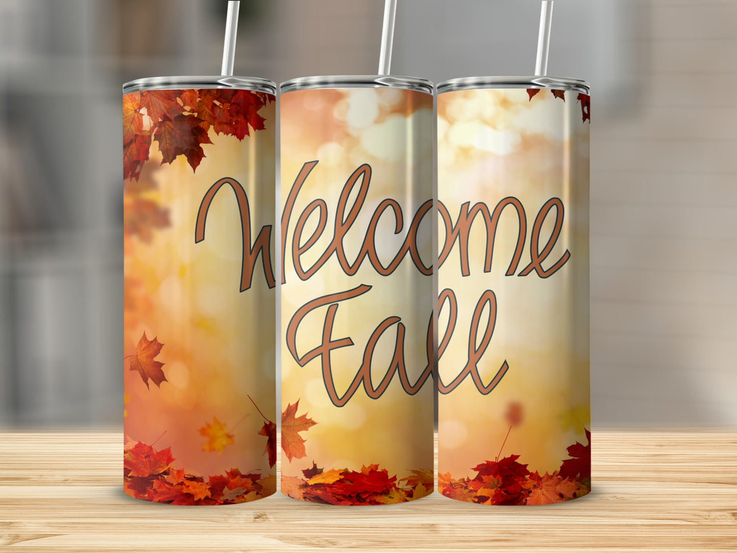 Welcome Fall Autumn Leaves Insulated Tumbler Cup