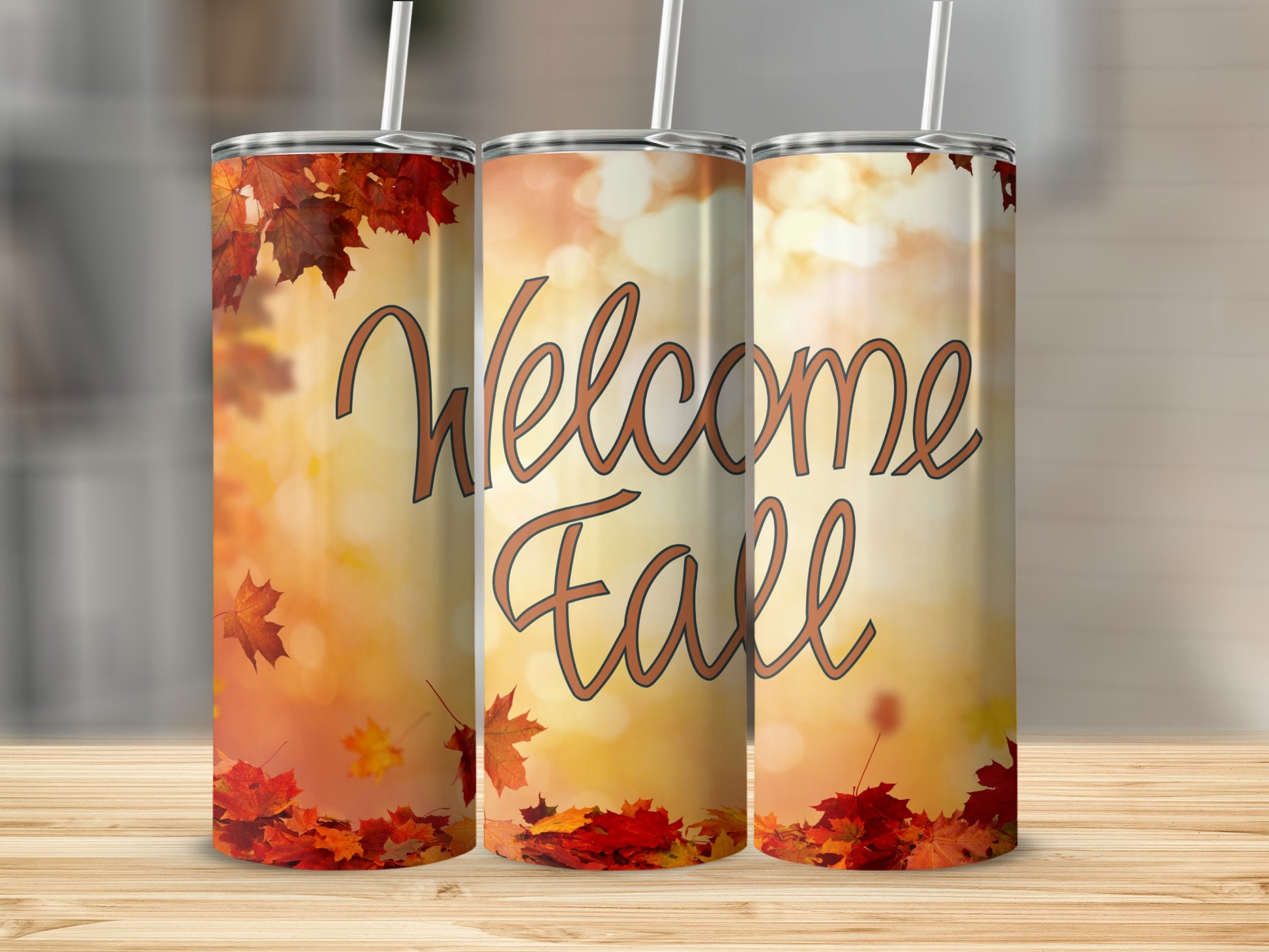 Welcome Fall Autumn Leaves Insulated Tumbler Cup