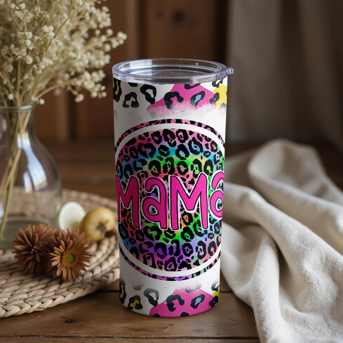 Colorful Leopard Print Mama Tumbler for Moms