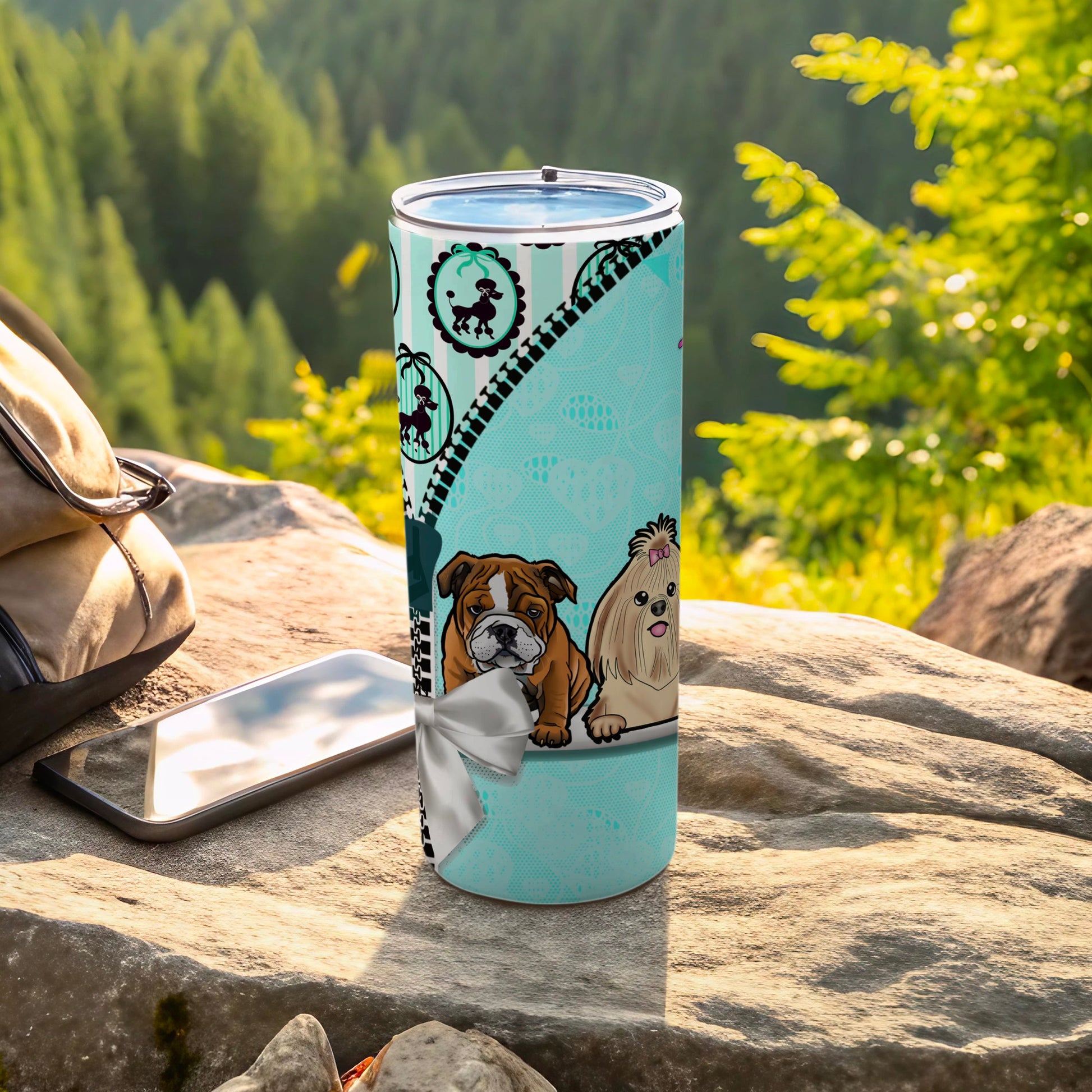 Cute Dog Puppies Poodles Design Light Blue Tumbler product type