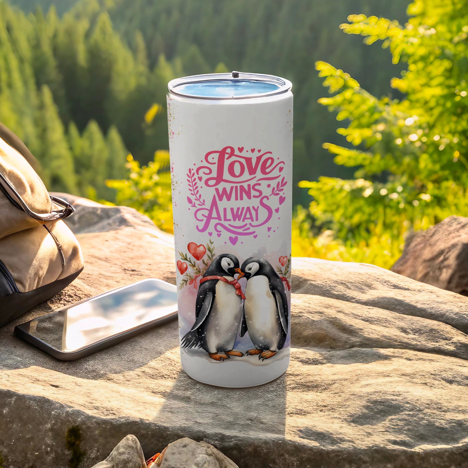 Love Wins Always Penguin Design Tumbler